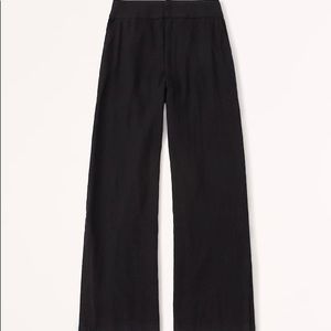Black Abercrombie Split-Hem Linen Ultra Wide Leg Pant Long Length